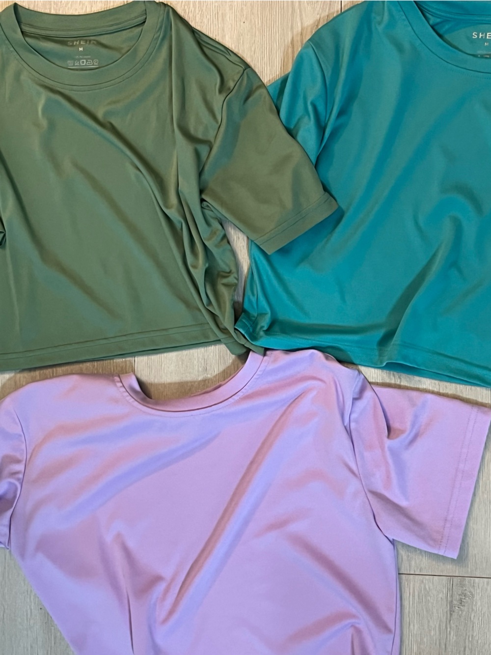 SHEIN Short Sleeve Scoop Neck Tops - Lavender, Teal & Olive (3)